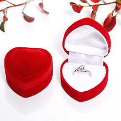 Красный Бархат кольца коробки, для свадьбы, футляр для хранения ювелирных изделий, сердце, красные, 4.8x4.8x3.5 см