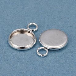 Silver 201 Stainless Steel Pendant Cabochon Settings, Plain Edge Bezel Cups, Flat Round, Silver, Tray: 8mm, 13.5x10x2mm, Hole: 2mm