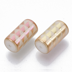 Sandy Brown Electroplate Glass Beads, Column with Triangle Pattern, Sandy Brown, 20x10mm, Hole: 1.2mm, about 50pcs/bag