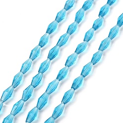 Dark Turquoise Transparent Glass Beads, Faceted, Bicone, Dark Turquoise, 8x4mm, Hole: 0.8mm, about 70pcs/Strand, 22.99''(58.4cm)