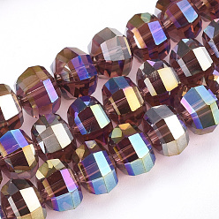 Brown Electroplate Glass Beads Strands, AB Color Plated, Faceted, Round, Brown, 8x7mm, Hole: 1.2mm, about 72pcs/strand, 18.5 inch