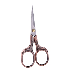 Red Copper 201 Stainless Steel Sewing Embroidery Scissors, Embossed Flower Handcraft Scissors for Needlework, Red Copper, 125x55mm