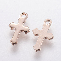 Rose Gold 304 Stainless Steel Tiny Cross Charms, Rose Gold, 12x7x0.8mm, Hole: 1.2mm