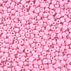 Rose Nacré 6/0 perles de rocaille de verre, teints et chauffée, couleurs opaques, trou rond, ronde, perle rose, 4~5x3~4mm, Trou: 1.2mm, environ 450 g / livre
