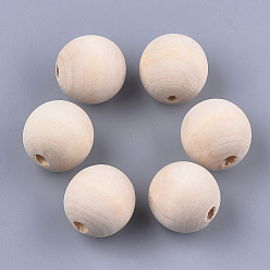 Blanco Antiguo Cuentas de madera natural, sin teñir, rondo, blanco antiguo, 26 mm, agujero: 5.5 mm, 60 unidades / bolsa
