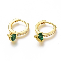 Зеленый Серьги-кольца из латуни с микро-паве из фианита, долговечный, кольцо с сердцем, золотые, зелёные, 21 мм, штифты : 1x0.7 мм