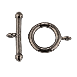 Gunmetal Brass Ring Toggle Clasps , Gunmetal, Ring: 19x14x3mm, Bar: 7x22x4mm, Hole: 1.5mm