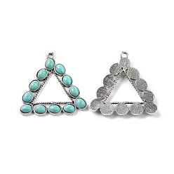 Antique Silver Alloy Pendants, with Synthetic Turquoise, Triangle Frame Charms, Antique Silver, 48x47x9mm, Hole: 2mm