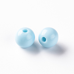 Bleu Ciel Perles acryliques opaques, ronde, bleu ciel, 10x9mm, Trou: 2mm, environ940 pcs / 500 g