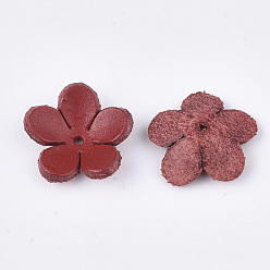 Brique Rouge 5 -Bonnet de perle en cuir de vachette écologique pétal, fleur, firebrick, 17~18x18x5mm, Trou: 1.2mm
