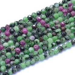 Ruby in Zoisite Natural Ruby in Zoisite Beads Strands, Faceted, Round, 3mm, Hole: 0.6mm, about 129pcs/strand, 15.16 inch(38.5cm)