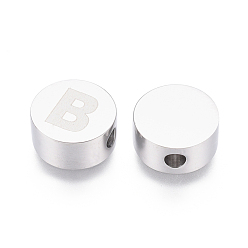 Letter B 304 Stainless Steel Beads, Flat Round with Letter, Letter.B, 10x4.5mm, Hole: 2mm