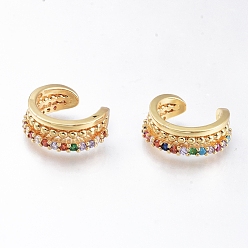 Golden Brass Micro Pave Cubic Zirconia Cuff Earrings, Long-Lasting Plated, Colorful, Golden, 15x5.5mm