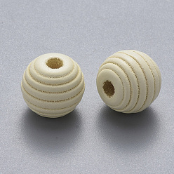 Creamy White Painted Natural Wood Beehive Beads, Round, Creamy White, 12x11mm, Hole: 3.5mm