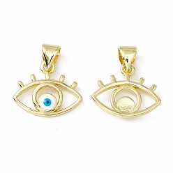 Real 18K Gold Plated Rack Plating Brass Charms, with Enamel, Long-Lasting Plated, Cadmium Free & Lead Free, Eye with Evil Eye, Real 18K Gold Plated, 12.5x15x3mm, Hole: 4x3mm