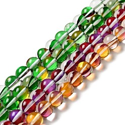 Mixed Color Electroplated Synthetic Moonstone Beads Strands, Dyed, Holographic Beads, Half AB Color Plated, Round, Mixed Color, 8mm, Hole: 1mm, about 47pcs/strand, 14.69''(37.3cm)