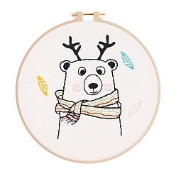 Медведь Набор для вышивания своими руками, включая иглы для вышивания и нитки, льняная ткань, инструкция, Новогодняя тема, медведь, 210x210 мм