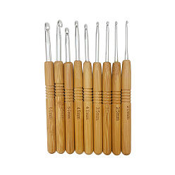 Светло-коричневый Алюминиевые вязальные крючки иглы, с бамбуковой ручкой, для плетения крючком швейных инструментов, загар, 135x10 мм, штифты : 2~6 мм, 9 шт / комплект