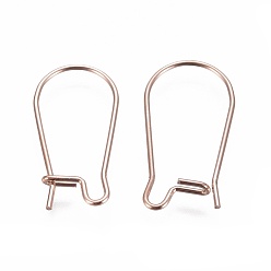 Rose Gold Ion Plating(IP) 304 Stainless Steel Hoop Earrings Findings Kidney Ear Wires, Rose Gold, 20x10.5x0.6mm, 22 Gauge, Pin: 0.6mm