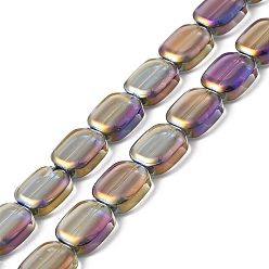 Púrpura Hilos de cuentas de vidrio electrochapado transparente, arco iris chapado, Rectángulo, púrpura, 12x10x4.5 mm, agujero: 1 mm, sobre 55 unidades / cadena, 25.98'' (66 cm)