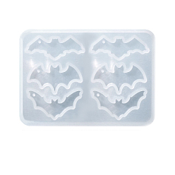 Bat Moldes de silicona de calidad alimentaria con colgante temático de Halloween diy, moldes de resina, bate, 57x80x2 mm, diámetro interior: 30~32x12~16 mm