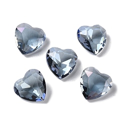 Steel Blue Transparent Glass Rhinestone Cabochons, Faceted, Heart, Pointed Back, Steel Blue, 12x12x5.5mm