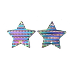 Rainbow Color Ion Plating(IP) 304 Stainless Steel Connector Charms, Striped Star Links, Rainbow Color, 25.5x27x1mm, Hole: 1.5mm