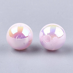 Бледно-Розовый Пластиковые шарики, с покрытием AB цвета, круглые, розовый жемчуг, 6 мм, отверстия : 1.6 mm , 4500 шт / 500 г
