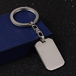 Stainless Steel Color Rectangle 304 Stainless Steel Keychain, with Word S.Steel, Smooth Surface, Stainless Steel Color, 90mm
