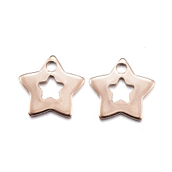 Rose Gold Ion Plating(IP) 304 Stainless Steel Charms, Star, Rose Gold, 12x11x1mm, Hole: 1.5mm
