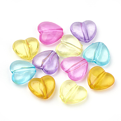 Couleur Mélangete Perles acryliques transparentes, cœur, couleur mixte, 11.5x12.5x5mm, trou: 1.5 mm, environ 1210 pcs / 500 g