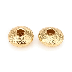 Golden Brass Spacer Beads, Long-Lasting Plated, Textured, Flat Round, Golden, 5x2.5mm, Hole: 1.4mm