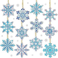 Cielo Azul Oscuro Kits de decoración con colgante de copo de nieve de Navidad con pintura de diamante diy, incluyendo tablero acrílico, cierre de llavero, cadena de cuentas, bolsa de resina con pedrería, bolígrafo adhesivo de diamante, placa de bandeja y arcilla de pegamento, cielo azul profundo, 75x65 mm