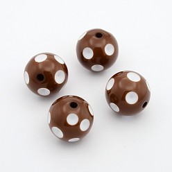 Brun Saddle Perles acryliques de bubblegum morceaux, rond avec motif à pois, selle marron, 20x19mm, Trou: 2.5mm, s'adapter pour 5 mm strass
