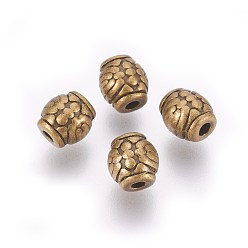 Antique Bronze Tibetan Style Alloy Beads, Drum with Flower, Cadmium Free & Lead Free, Antique Bronze, 6x6mm, Hole: 2mm