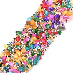 Colorful Hotfix Rhinestone, with Shell Beads and Rhinestone Trimming, Crystal Glass Sewing Trim Rhinestone Tape, Costume Accessories, Colorful, 35mm
