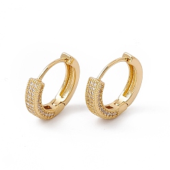 Clear Cubic Zirconia Hinged Hoop Earrings, Real 18K Gold Plated Brass Jewelry for Women, Cadmium Free & Nickel Free & Lead Free, Clear, 15x16x3.5mm, Pin: 0.8mm