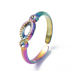 Rainbow Color 304 fornitura de anillo de puño abierto de acero inoxidable, configuraciones de timbre, oval, color del arco iris, tamaño de EE. UU. 7 1/4 (17.5 mm), aptos para 1.2mm