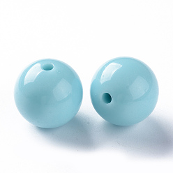 Bleu Ciel Perles acryliques opaques, ronde, bleu ciel, 20x19mm, Trou: 3mm, environ111 pcs / 500 g