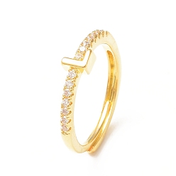 Letter L Clear Cubic Zirconia Initial Letter Adjustable Ring, Golden Brass Jewelry for Women, Letter.L, Inner Diameter: 18mm