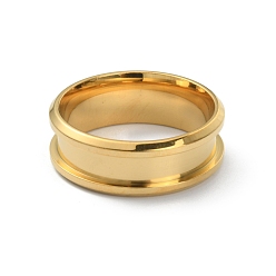 Golden 201 Stainless Steel Grooved Finger Ring Settings, Ring Core Blank, for Inlay Ring Jewelry Making, Golden, Inner Diameter: 20mm