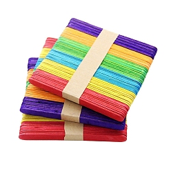 Mixed Color Natural Wood Craft Sticks, Ice Lolly Sticks for Crafts, Icecream Sticks, Wooden Dowel, Wax Sticks, Tongue Depressors, Flat, Rectangle, Mixed Color, 11.4x1x0.2cm, about 50pcs/bundle