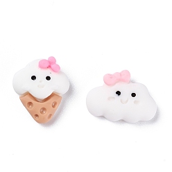 White Opaque Resin Cabochons, Ice Cream & Cloud, White, Ice cream: 14x12x6mm, Cloud: 11x15x4mm.
