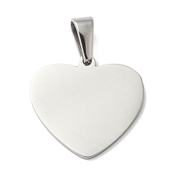 Stainless Steel Color 304 Stainless Steel Pendants, Stamping Blank Tag, Heart, Stainless Steel Color, 26x25x1.5mm, Hole: 10x4.5mm