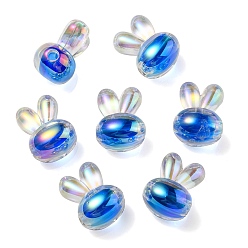 Blue UV Plating Rainbow Iridescent Acrylic Beads, Two Tone Bead in Bead, Rabbit Head, Blue, 20x15x13mm, Hole: 3mm