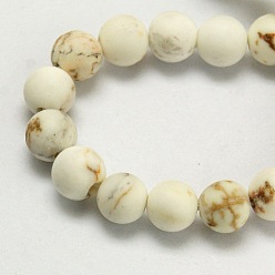 Floral White Natural Magnesite Beads Strands, Frosted, Dyed & Heated, Round, Floral White, 8mm, Hole: 1mm, about 37pcs/strand, 15.5 inch(39.4cm)