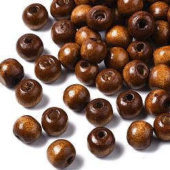 Brun Saddle Perles de bois naturel faites à la main, sans plomb, teint, ronde, selle marron, 8mm, trou: 2 mm, environ 6000 pcs / 1000 g