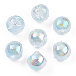 Bleu Clair Placage uv perles acryliques irisées arc-en-ciel, ronde, bleu clair, 16.5mm, Trou: 3mm
