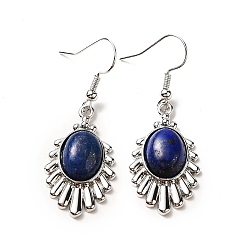 Lapis Lazuli Boucles d'oreilles en lapis lazuli naturel, bijoux en laiton platine pour femme, sans plomb et sans cadmium, 45mm, pin: 0.7 mm