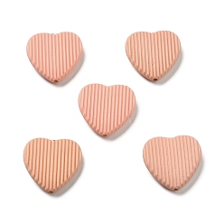 Light Salmon Opaque Acrylic Beads, with Enamel, Heart with Stripe Groove Pattern, Light Salmon, 22x23x6.5mm, Hole: 1.8mm